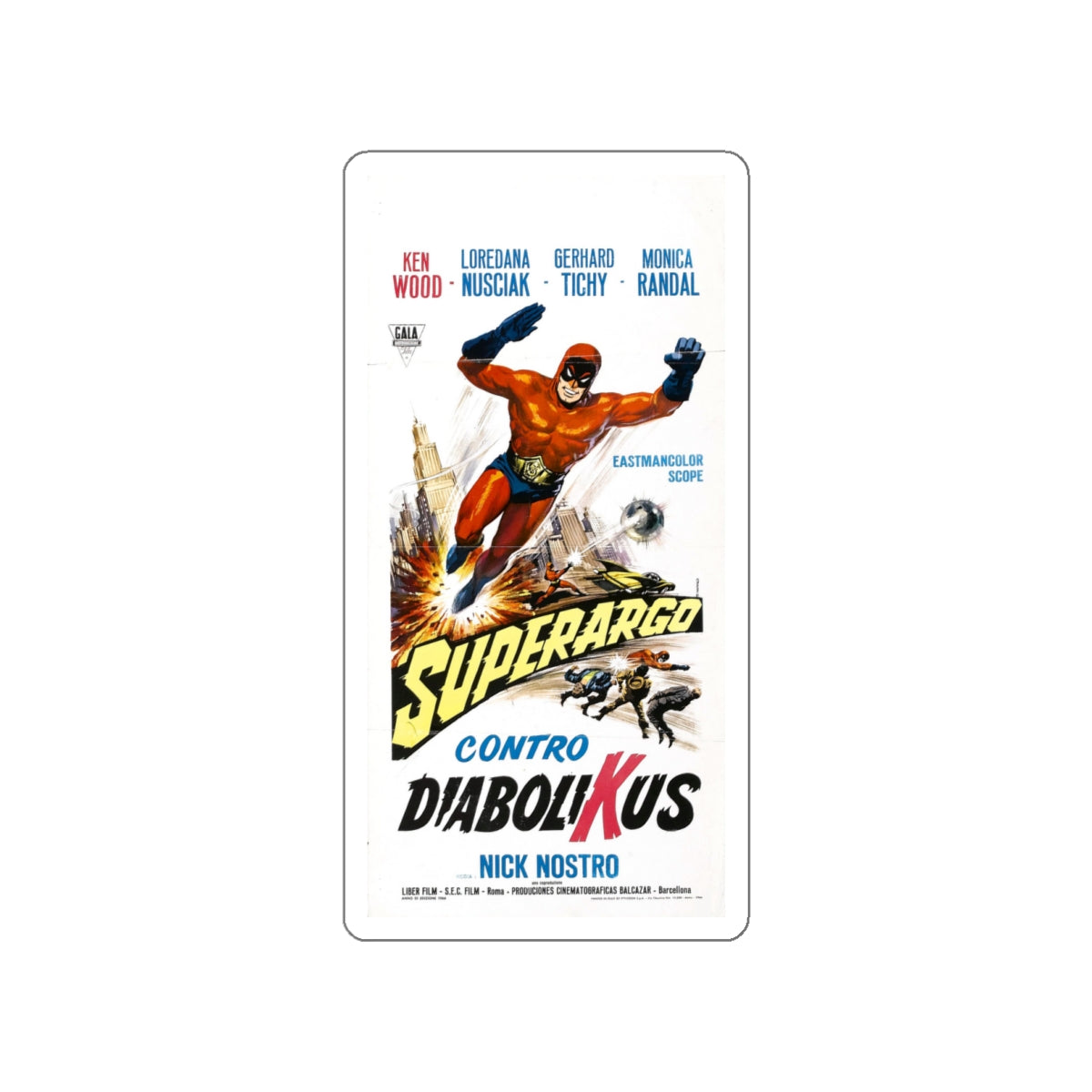 SUPERARGO VS DIABOLICUS (3) 1966 Movie Poster STICKER Vinyl Die-Cut Decal-White-The Sticker Space