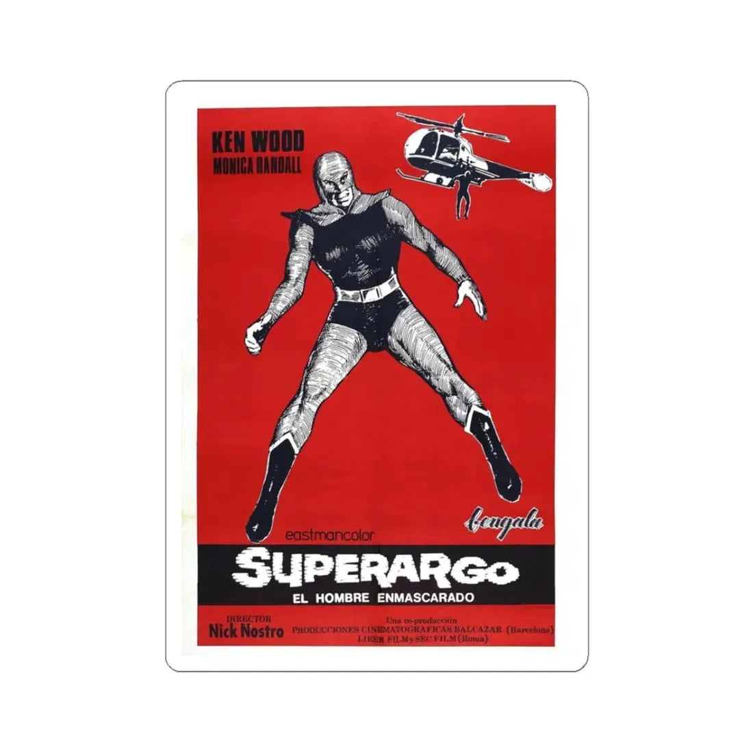SUPERARGO VS DIABOLICUS (4) 1966 Movie Poster - STICKER Vinyl Kiss-Cut Decal 3 Inch White - The Sticker Space
