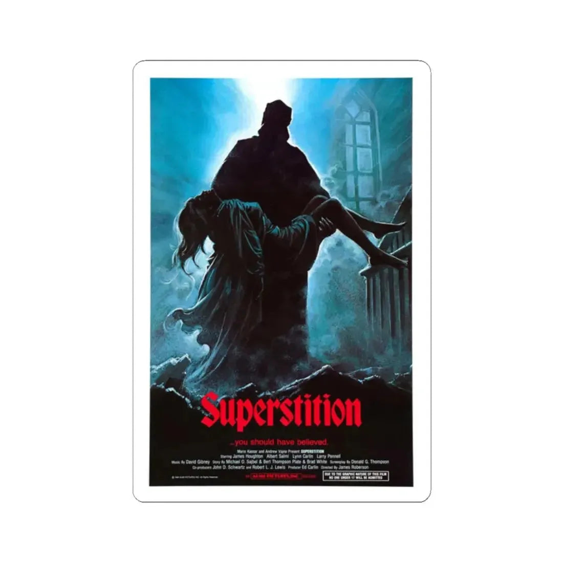 SUPERSTITION 1982 Movie Poster - STICKER Vinyl Kiss-Cut Decal 2 Inch White - The Sticker Space