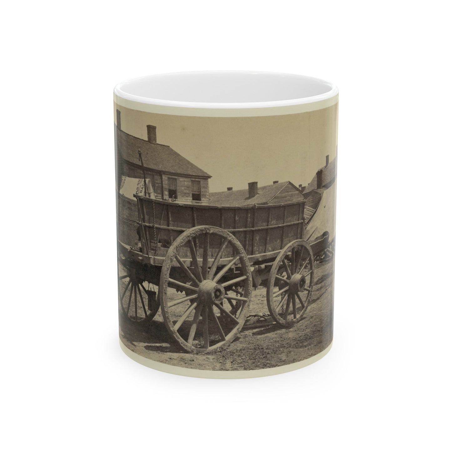 Supply Wagon, Probably In A Civil War Military Facility (U.S. Civil War) White Coffee Mug-11oz-The Sticker Space