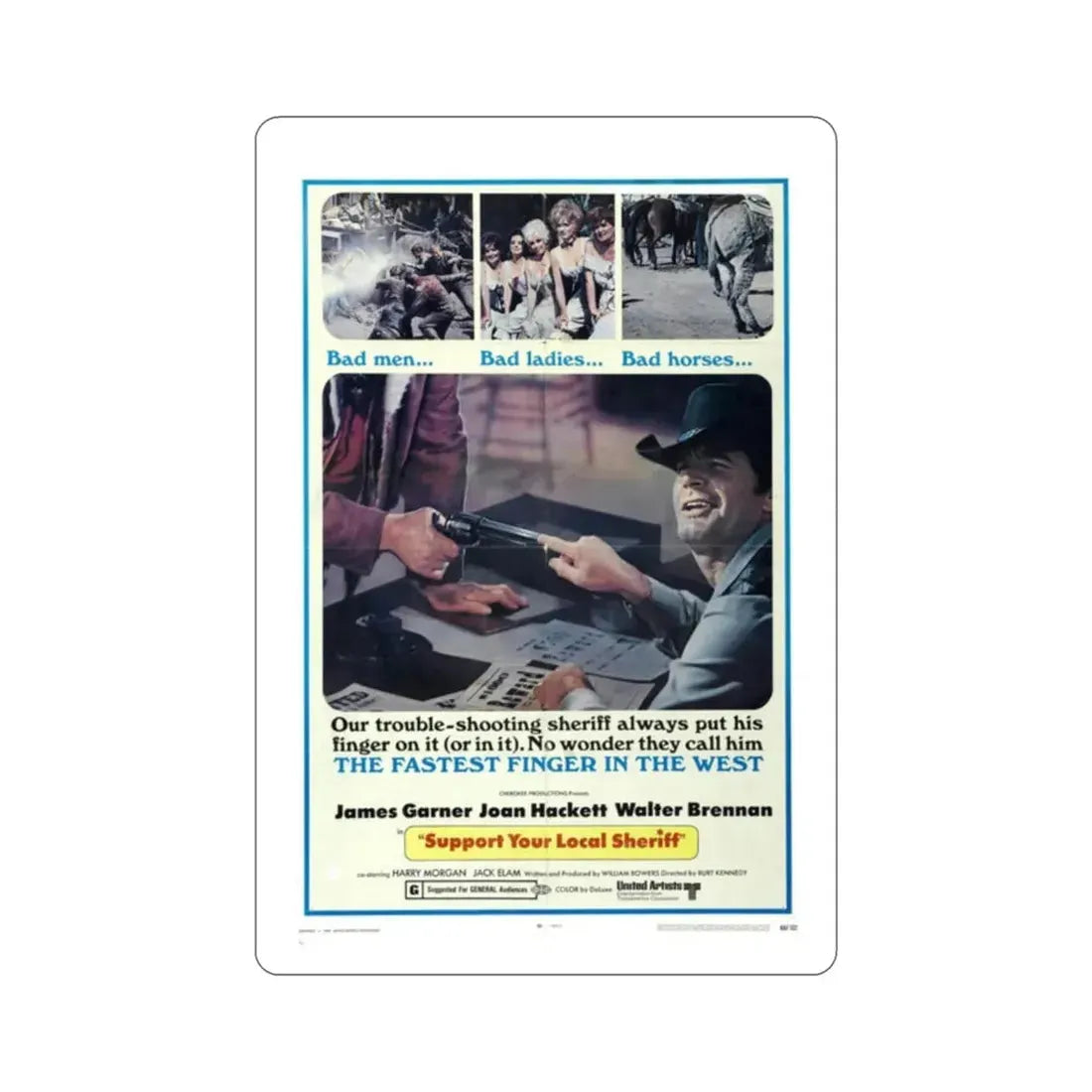 Support Your Local Sheriff 1969 Movie Poster STICKER Vinyl Die-Cut Decal 2 Inch - The Sticker Space