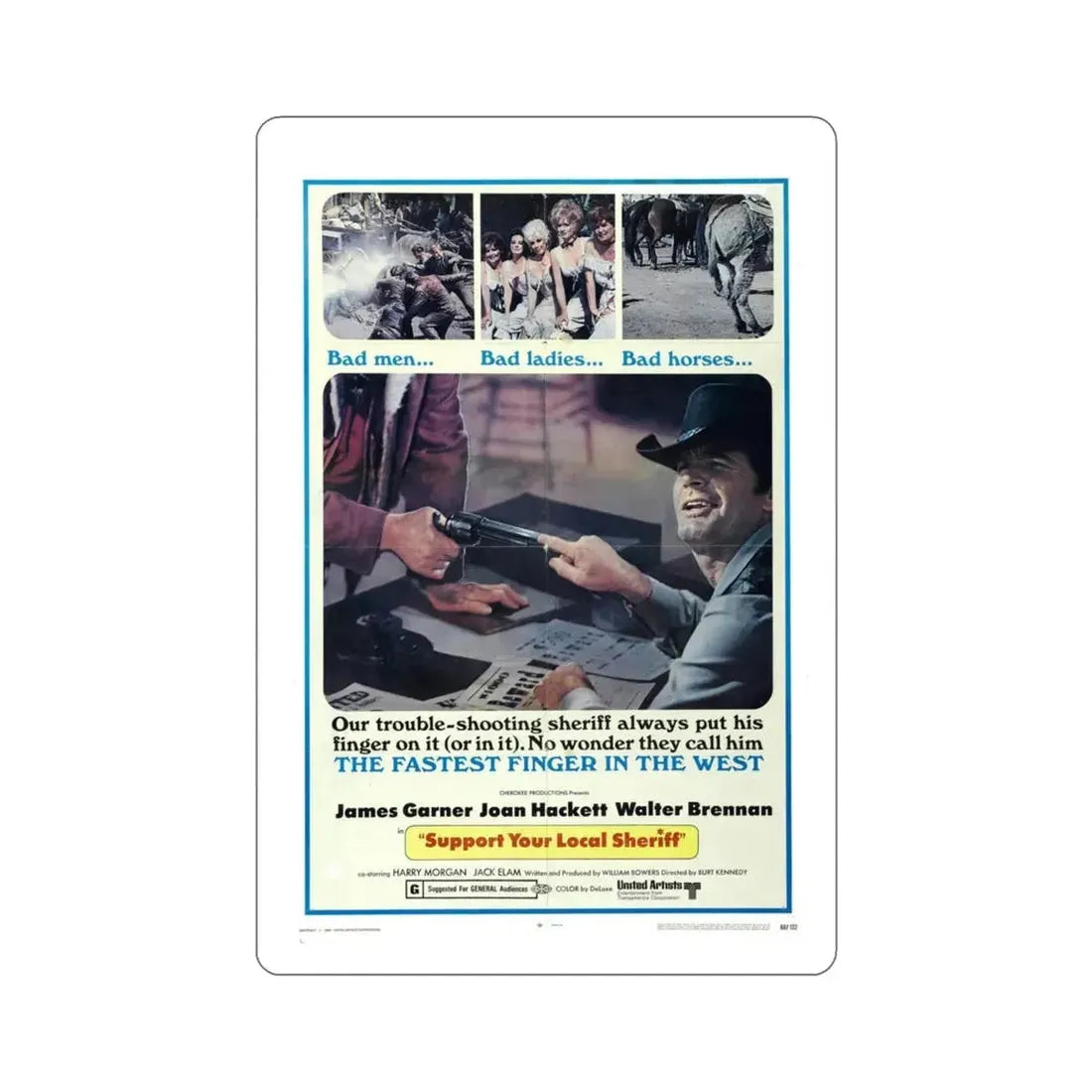 Support Your Local Sheriff 1969 Movie Poster STICKER Vinyl Die-Cut Decal 4 Inch - The Sticker Space