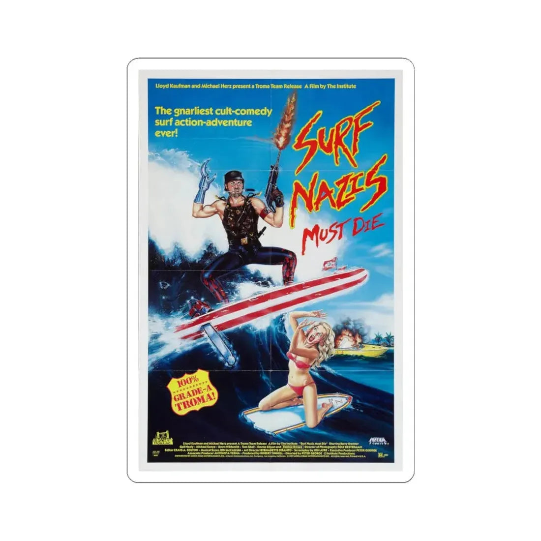 Surf Nazis Must Die 1987 Movie Poster - STICKER Vinyl Kiss-Cut Decal 6 Inch White - The Sticker Space