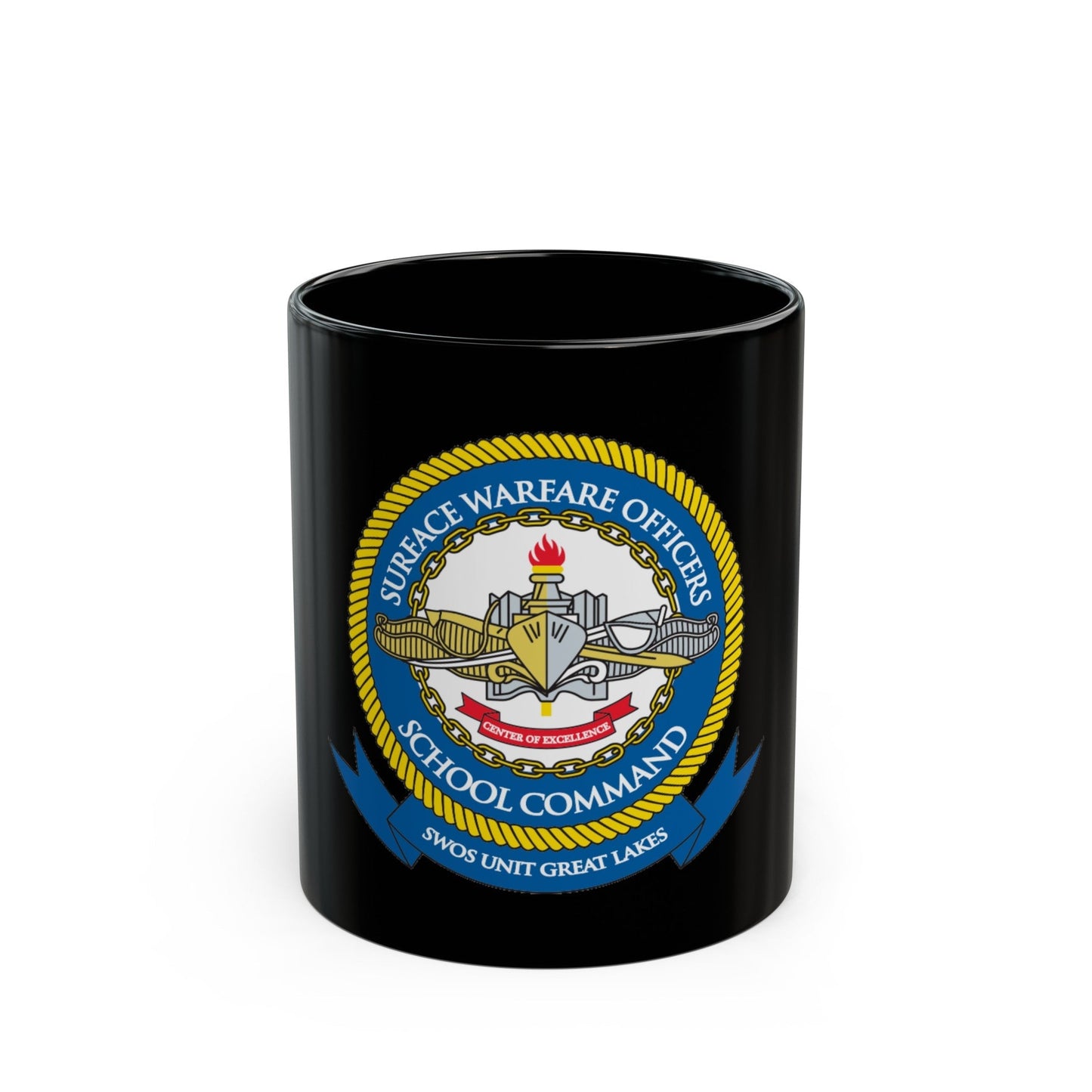 Surface Warfare Officer School Command Great Lakes (U.S. Navy) Black Coffee Mug-11oz-The Sticker Space