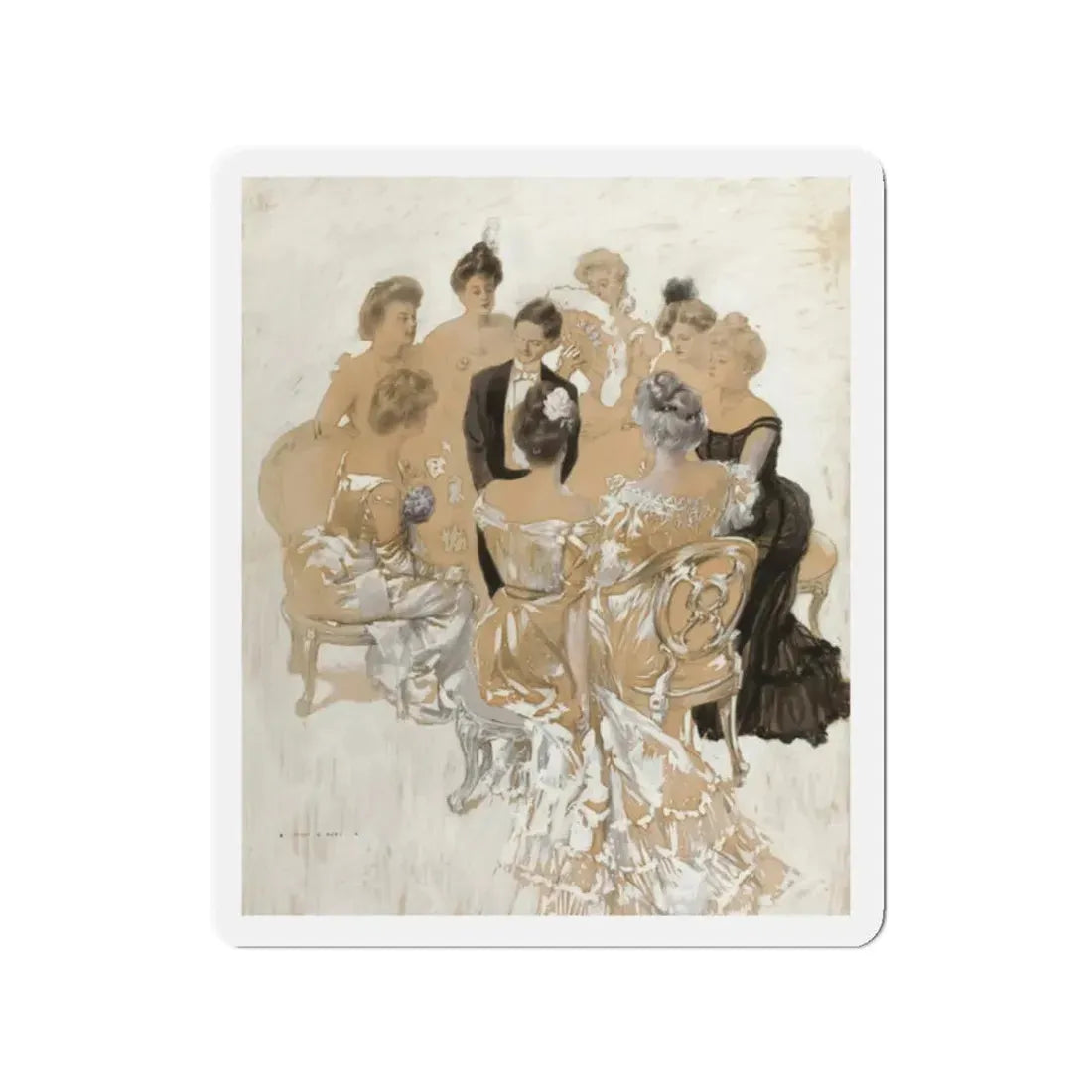 Surrounding the Gent (Magazine Illustration) Refrigerator Magnet 2 Inch Die-Cut - The Sticker Space