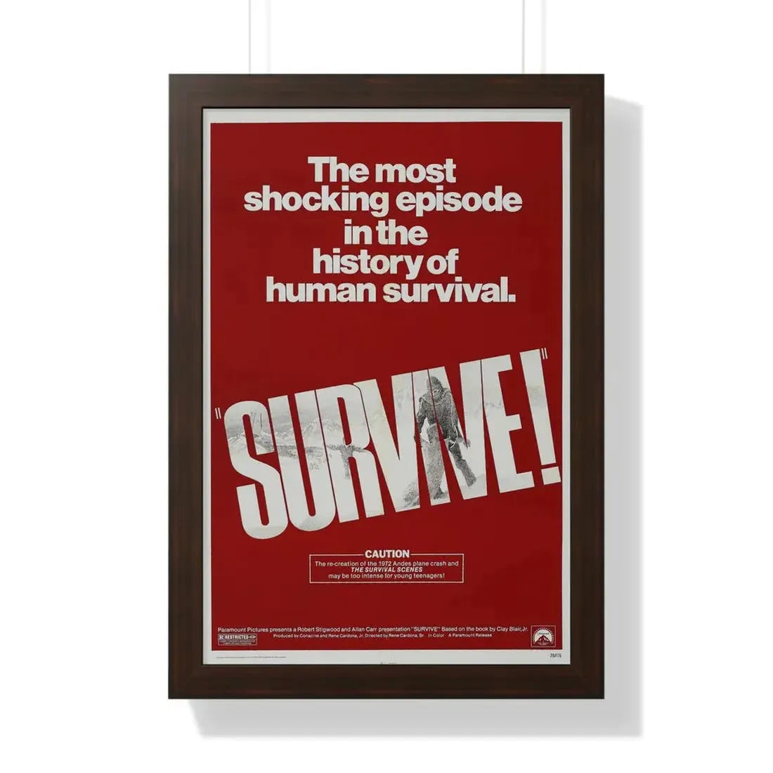 SURVIVE! 1976 - Framed Movie Poster 16″ x 24″ Walnut - The Sticker Space