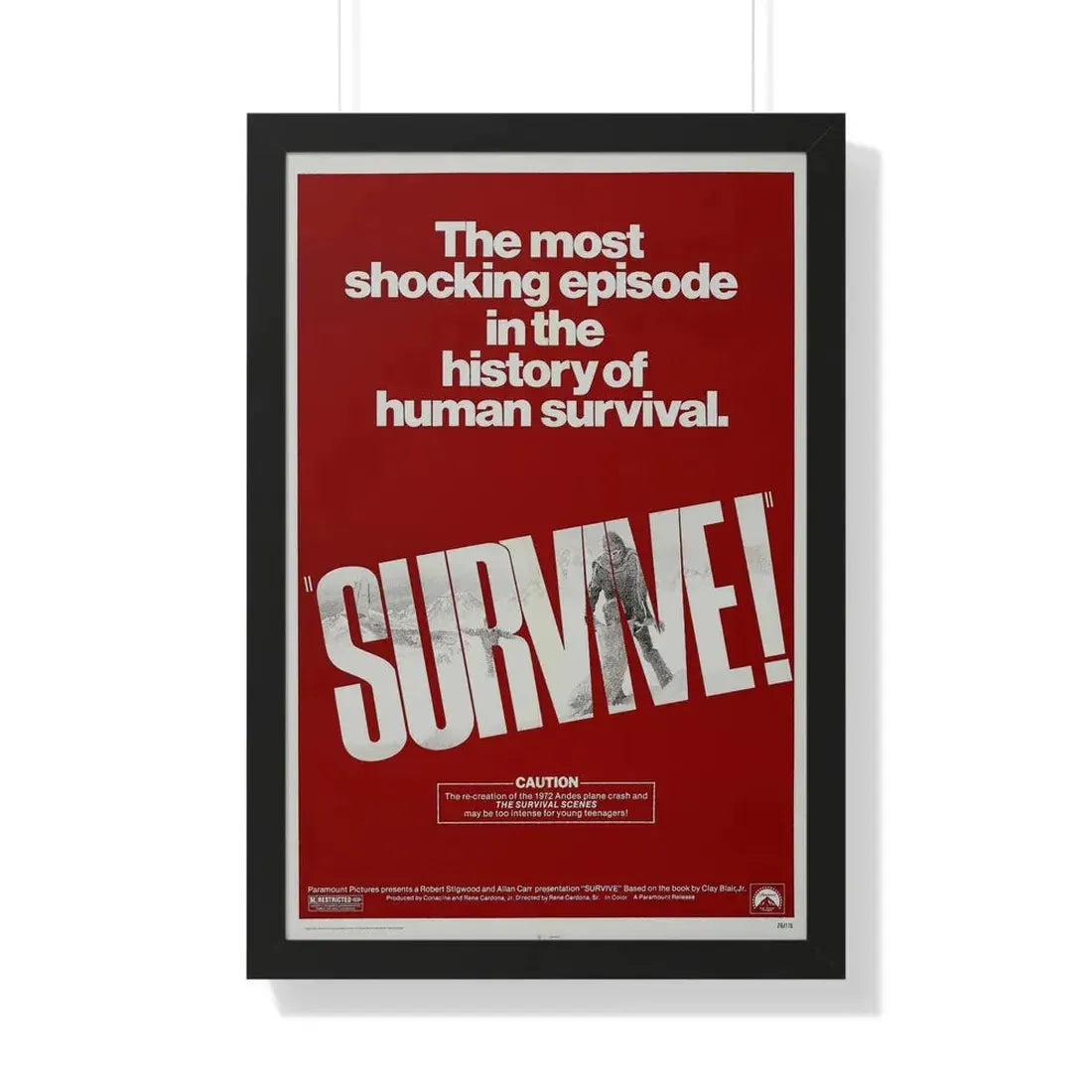 SURVIVE! 1976 - Framed Movie Poster 20" x 30" Black - The Sticker Space