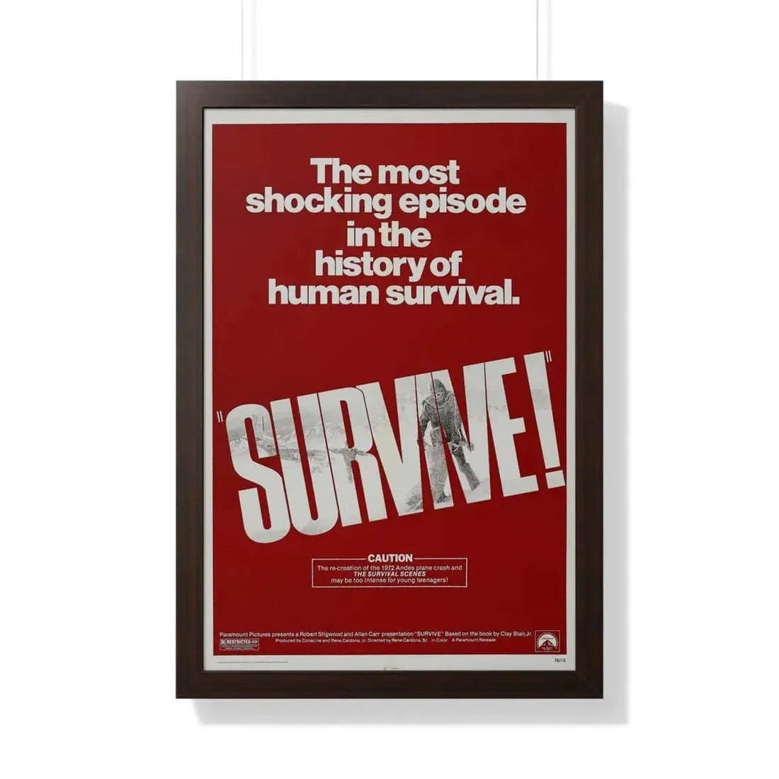 SURVIVE! 1976 - Framed Movie Poster 20" x 30" Walnut - The Sticker Space