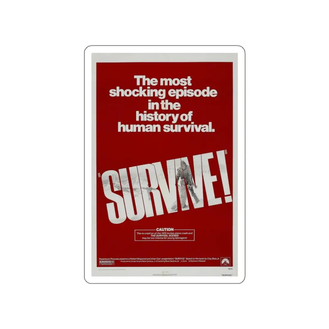 SURVIVE! 1976 Movie Poster STICKER Vinyl Die-Cut Decal 3 Inch - The Sticker Space
