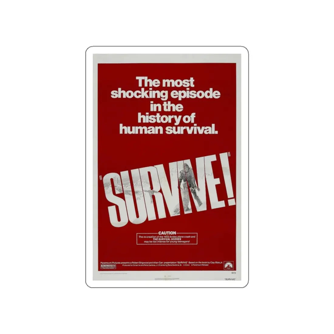 SURVIVE! 1976 Movie Poster STICKER Vinyl Die-Cut Decal 6 Inch - The Sticker Space