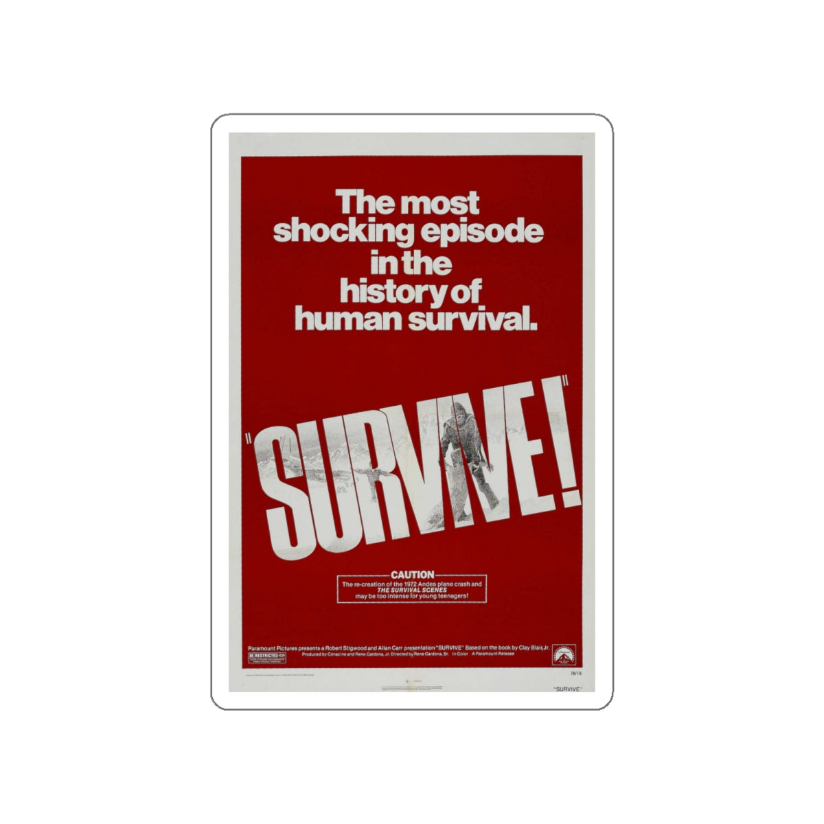 SURVIVE! 1976 Movie Poster STICKER Vinyl Die-Cut Decal-White-The Sticker Space