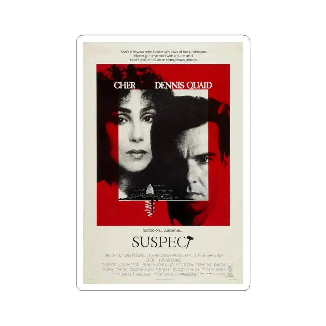 Suspect 1987 Movie Poster - STICKER Vinyl Kiss-Cut Decal 3 Inch White - The Sticker Space