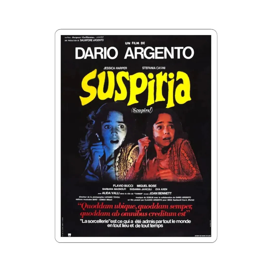 SUSPIRIA (FRENCH) 1977 Movie Poster - STICKER Vinyl Kiss-Cut Decal 4 Inch White - The Sticker Space