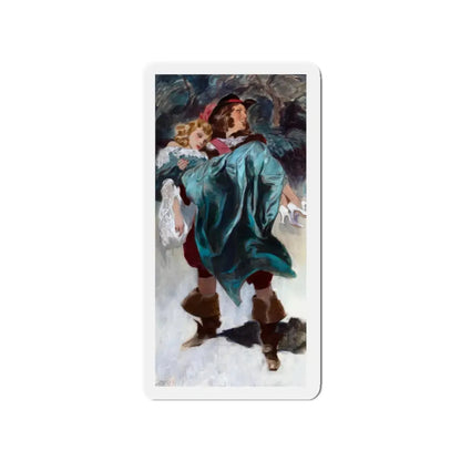 Swashbuckler Carrying Woman, The Saturday Evening Post interior illustration (Magazine Illustration) Refrigerator Magnet 2 Inch Die-Cut - The Sticker Space