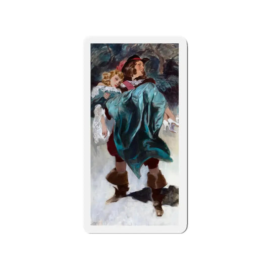 Swashbuckler Carrying Woman, The Saturday Evening Post interior illustration (Magazine Illustration) Refrigerator Magnet 2 Inch Die-Cut - The Sticker Space