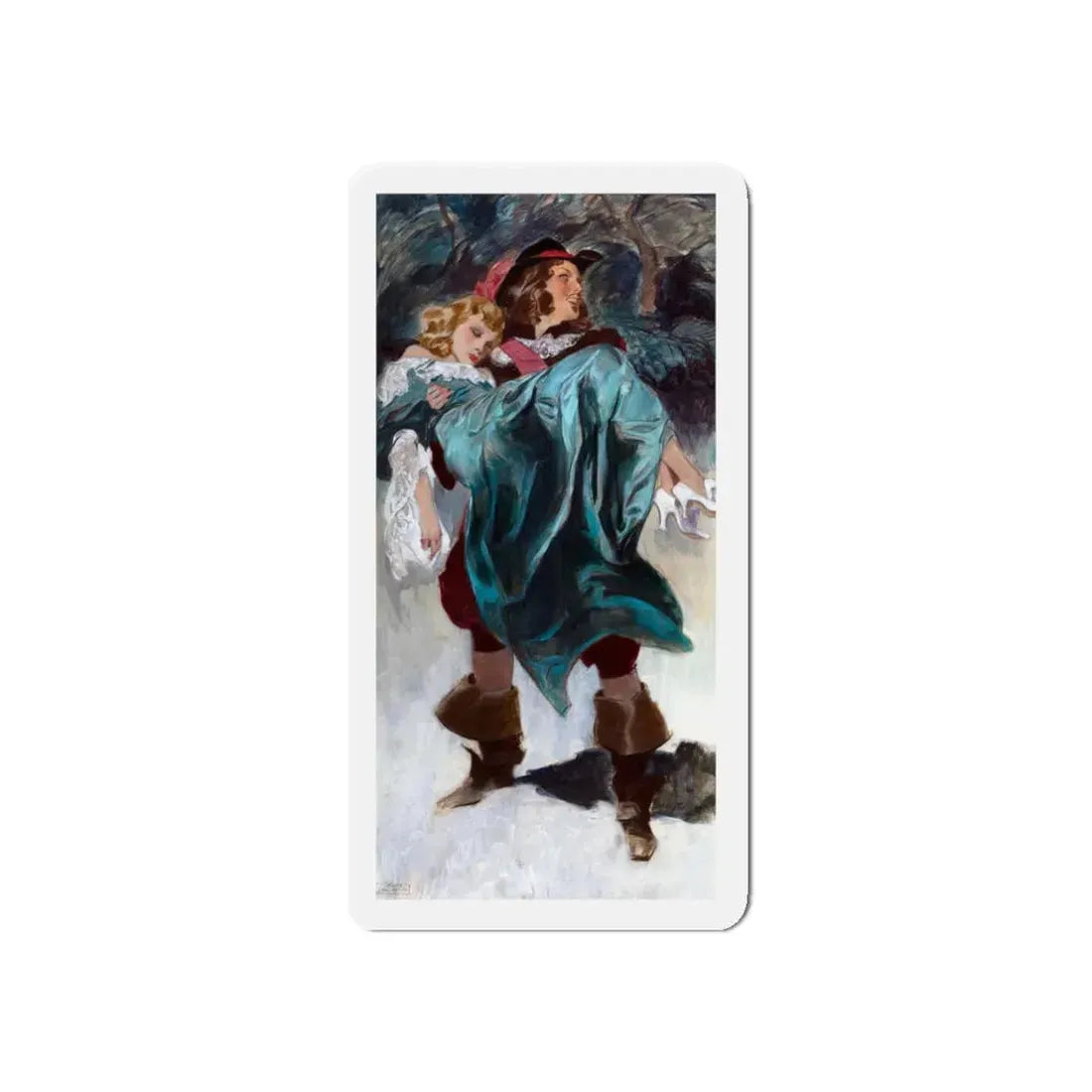 Swashbuckler Carrying Woman, The Saturday Evening Post interior illustration (Magazine Illustration) Refrigerator Magnet 3 Inch Die-Cut - The Sticker Space
