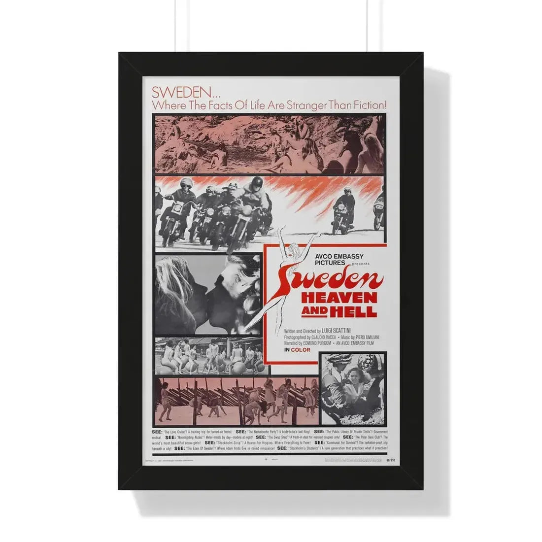 SWEDEN HEAVEN AND HELL 1968 - Framed Movie Poster 16″ x 24″ Black - The Sticker Space