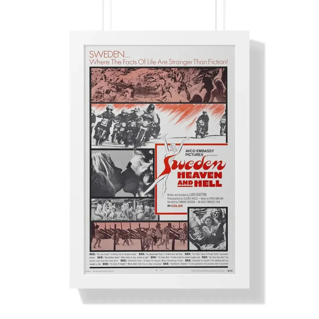 SWEDEN HEAVEN AND HELL 1968 - Framed Movie Poster 16″ x 24″ White - The Sticker Space