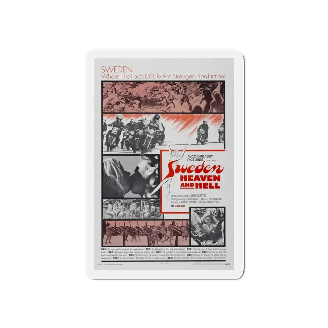 SWEDEN HEAVEN AND HELL 1968 Movie Poster - Refrigerator Magnet 3 Inch Die-Cut - The Sticker Space