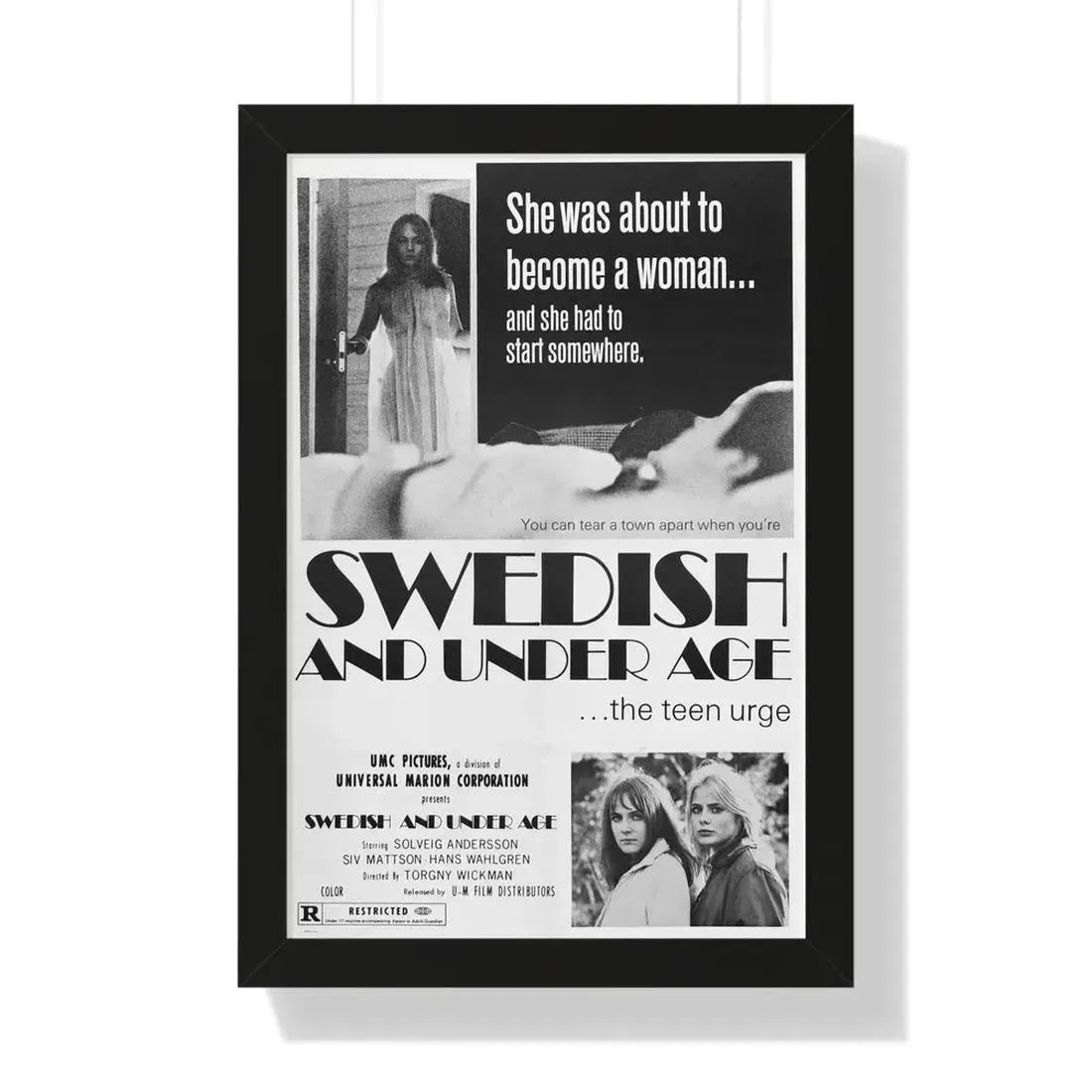 SWEDISH AND UNDER AGE 1969 - Framed Movie Poster 16″ x 24″ Black - The Sticker Space