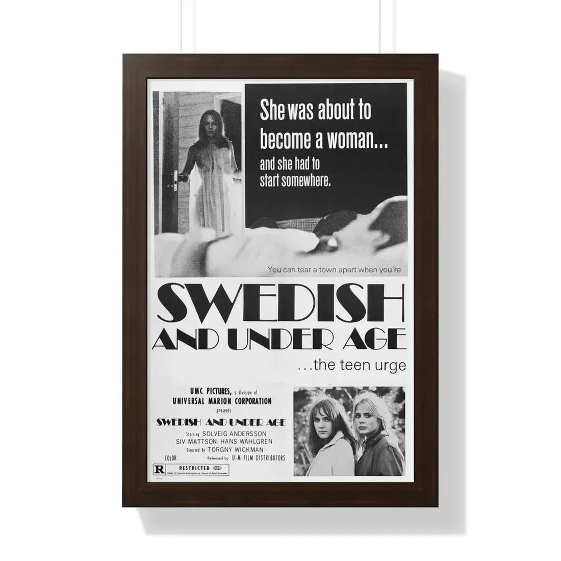 SWEDISH AND UNDER AGE 1969 - Framed Movie Poster 16″ x 24″ Walnut - The Sticker Space