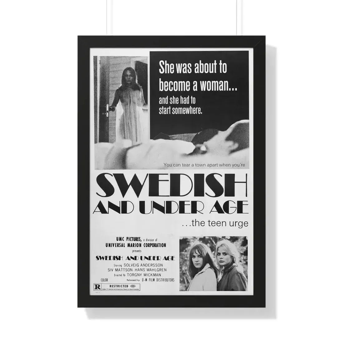 SWEDISH AND UNDER AGE 1969 - Framed Movie Poster 20" x 30" Black - The Sticker Space