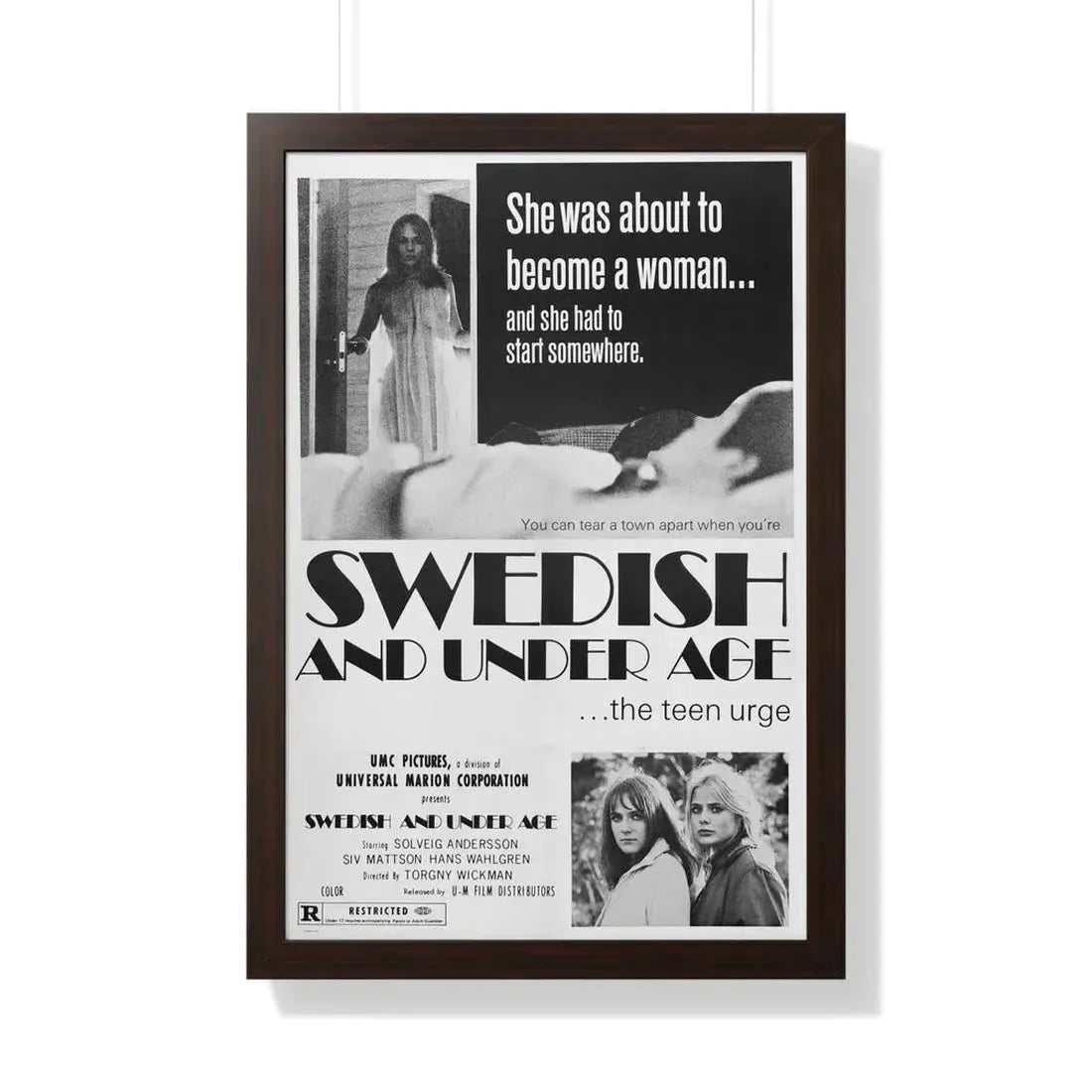SWEDISH AND UNDER AGE 1969 - Framed Movie Poster 20" x 30" Walnut - The Sticker Space