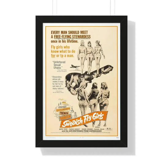 SWEDISH FLY GIRLS 1971 - Framed Movie Poster 16″ x 24″ Black - The Sticker Space