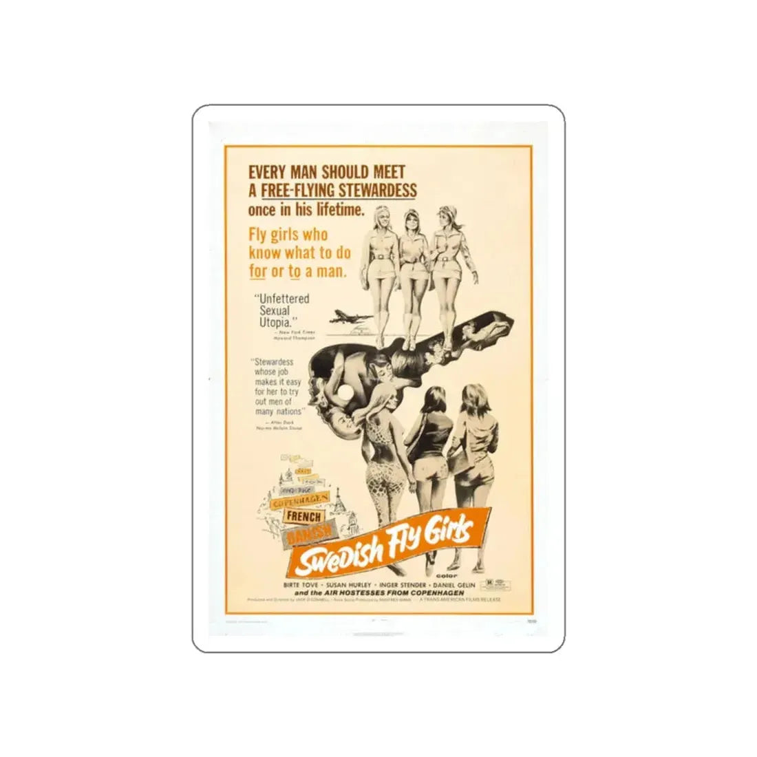 SWEDISH FLY GIRLS 1971 Movie Poster STICKER Vinyl Die-Cut Decal 2 Inch - The Sticker Space