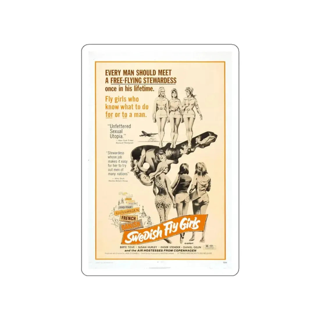 SWEDISH FLY GIRLS 1971 Movie Poster STICKER Vinyl Die-Cut Decal 3 Inch - The Sticker Space