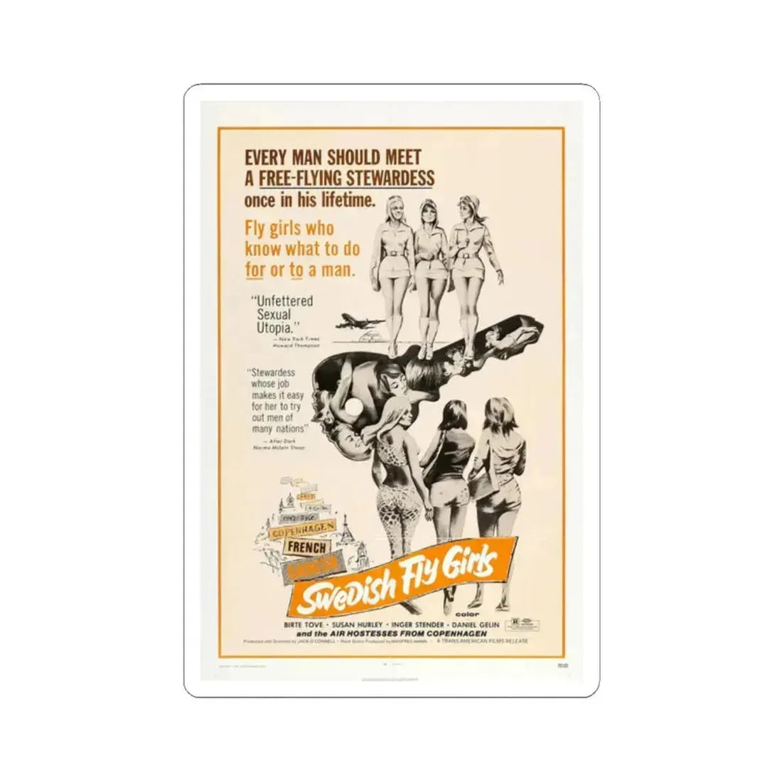 Swedish Fly Girls 1971 Movie Poster - STICKER Vinyl Kiss-Cut Decal 2 Inch White - The Sticker Space