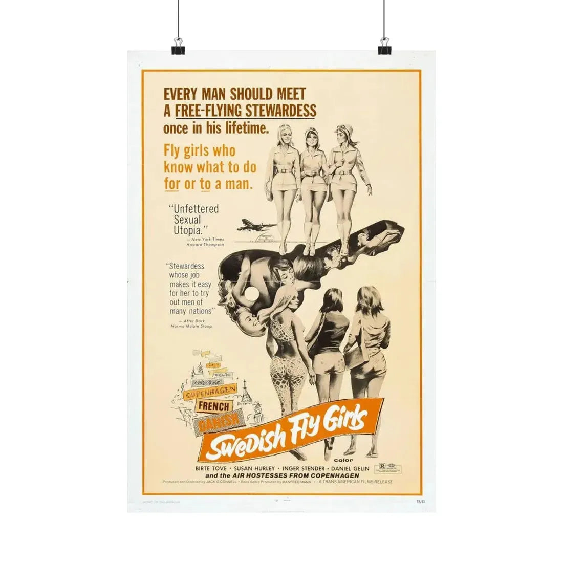 SWEDISH FLY GIRLS 1971 - Paper Movie Poster 16″ x 24″ Matte - The Sticker Space
