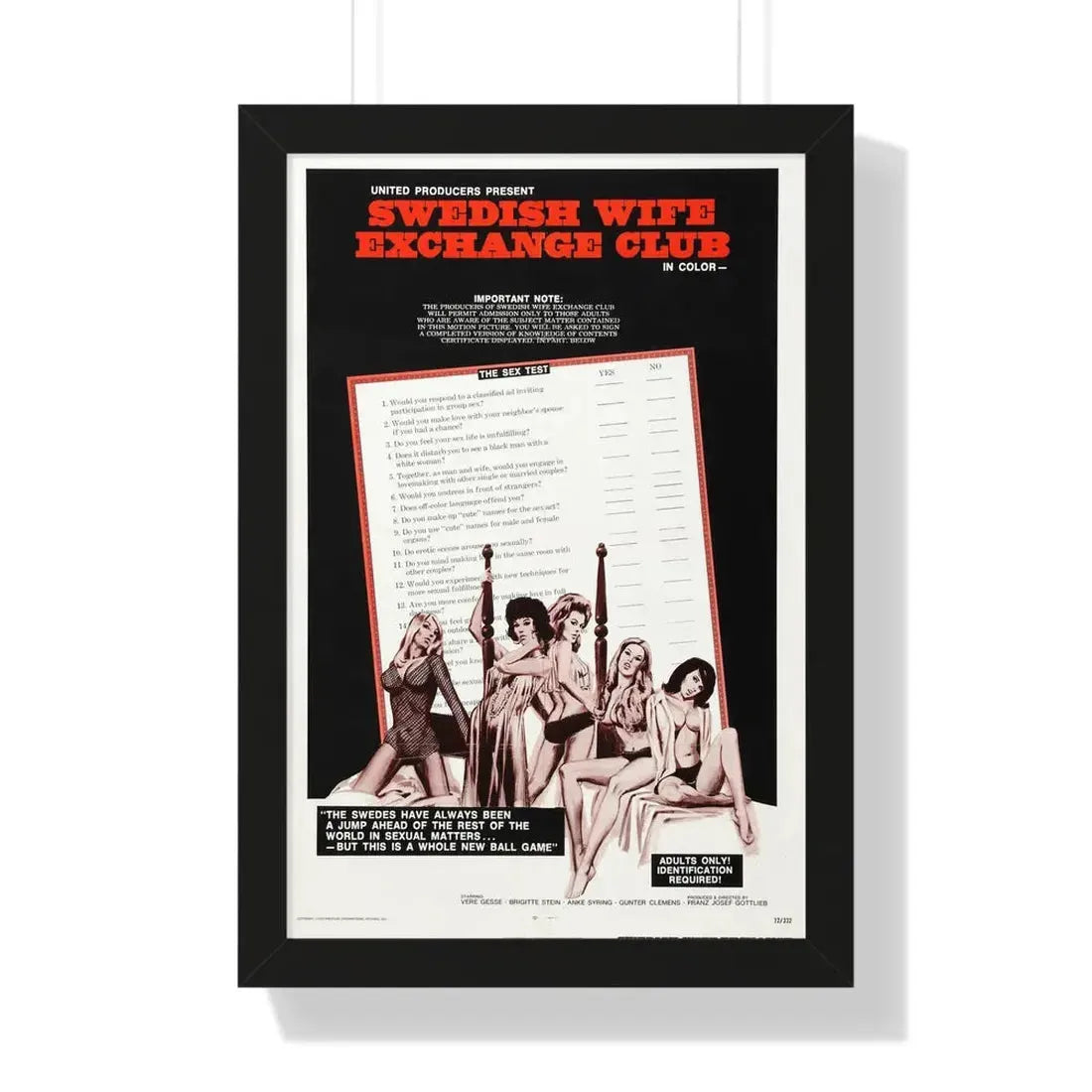 SWEDISH WIFE EXCHANGE CLUB 1969 - Framed Movie Poster 16″ x 24″ Black - The Sticker Space