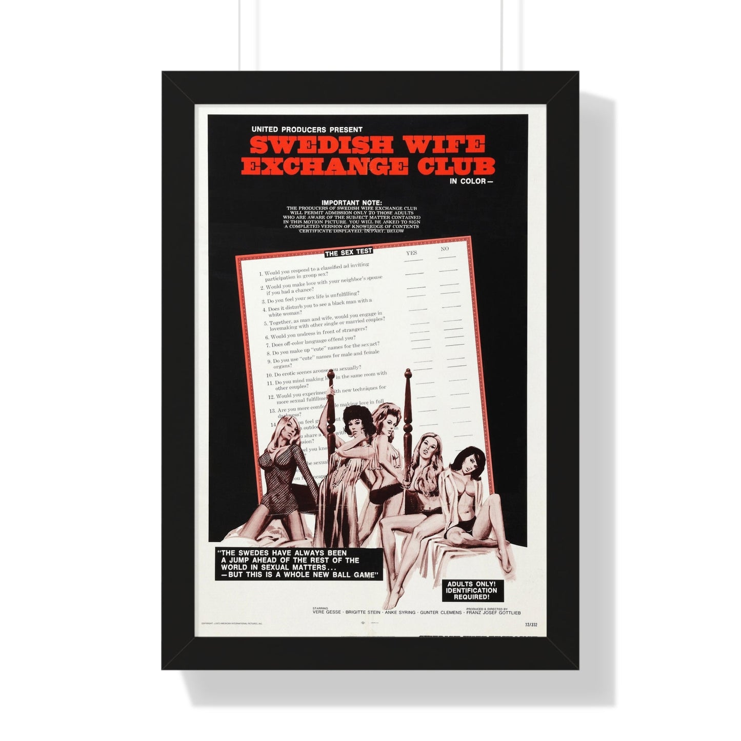 SWEDISH WIFE EXCHANGE CLUB 1969 - Framed Movie Poster-16″ x 24″-The Sticker Space