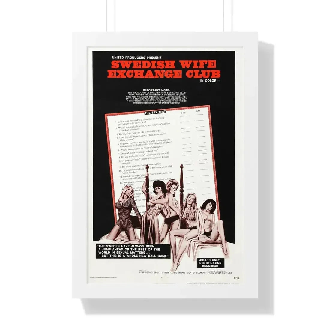 SWEDISH WIFE EXCHANGE CLUB 1969 - Framed Movie Poster 16″ x 24″ White - The Sticker Space