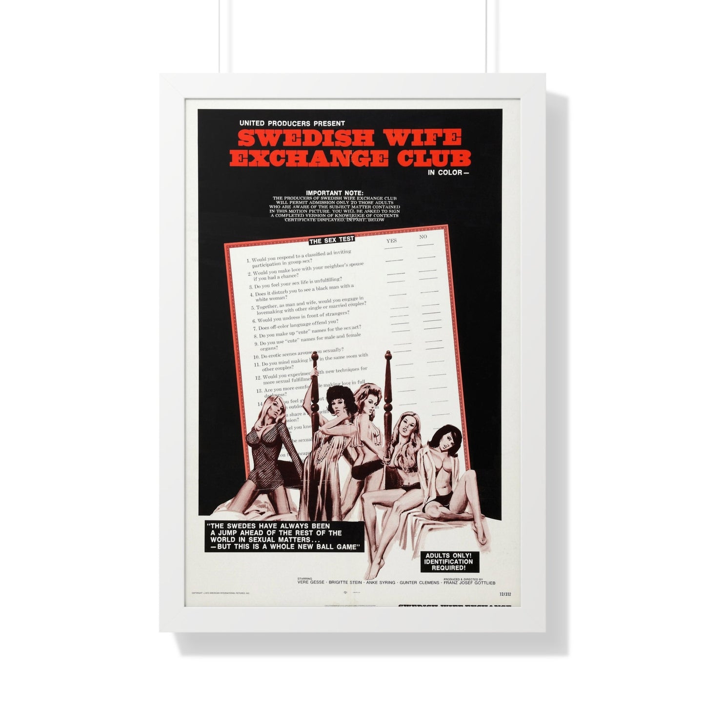 SWEDISH WIFE EXCHANGE CLUB 1969 - Framed Movie Poster-20" x 30"-The Sticker Space