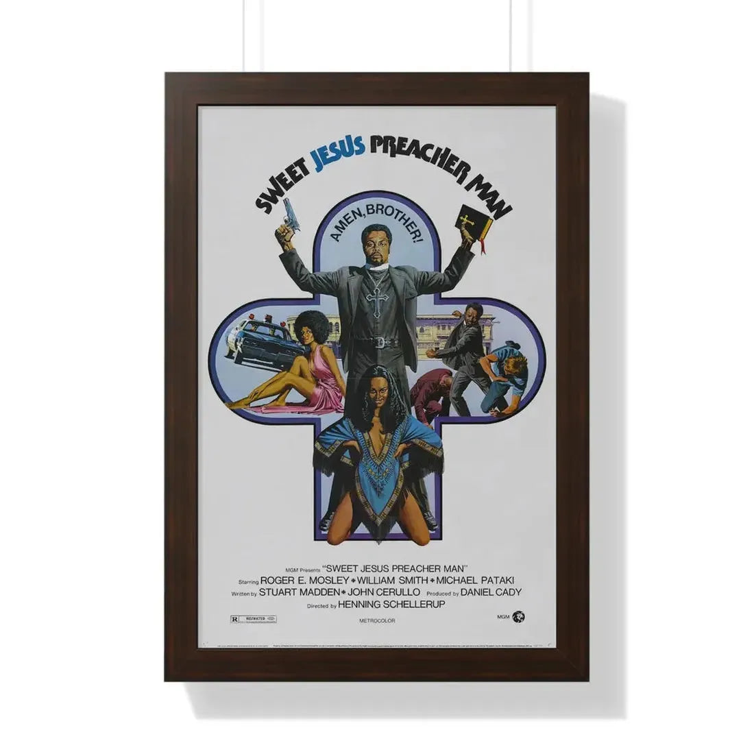 SWEET JESUS PREACHER MAN 1973 - Framed Movie Poster 16″ x 24″ Walnut - The Sticker Space