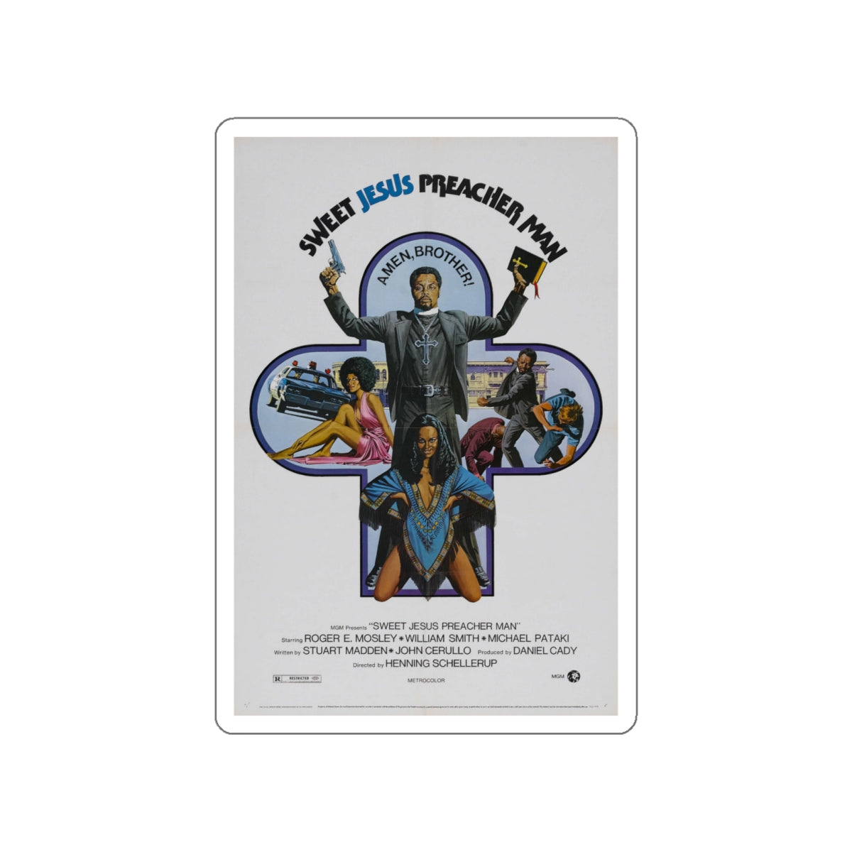 SWEET JESUS PREACHER MAN 1973 Movie Poster STICKER Vinyl Die-Cut Decal-White-The Sticker Space