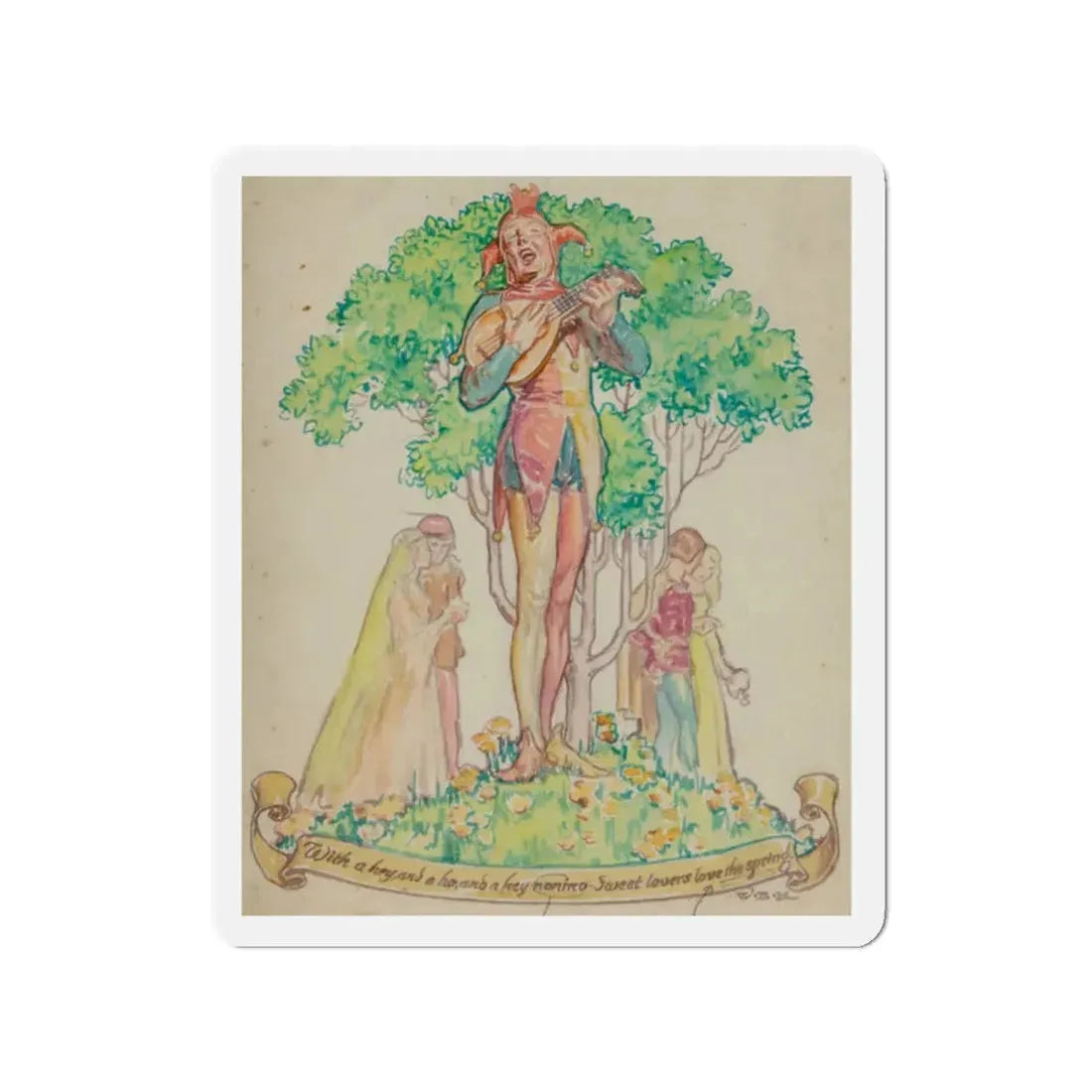 Sweet Lovers Love the Spring, Elks magazine cover study (Magazine Illustration) Refrigerator Magnet 2 Inch Die-Cut - The Sticker Space