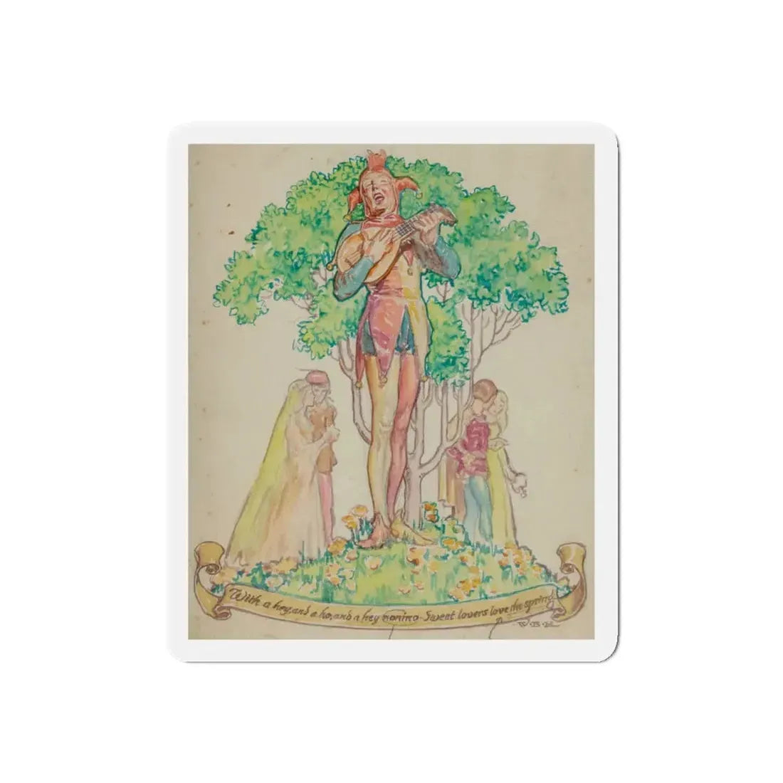 Sweet Lovers Love the Spring, Elks magazine cover study (Magazine Illustration) Refrigerator Magnet 4 Inch Die-Cut - The Sticker Space