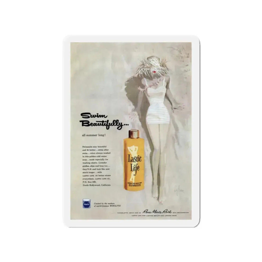 Swim Beautifully, advertisement, Cosmopolitan, July 1957 (Magazine Illustration) Refrigerator Magnet 2 Inch Die-Cut - The Sticker Space