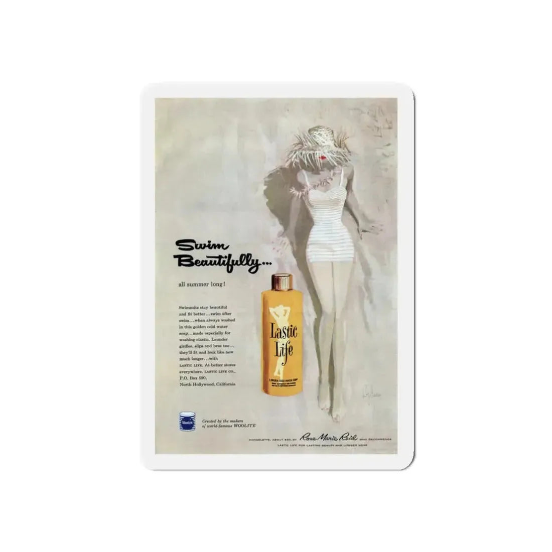Swim Beautifully, advertisement, Cosmopolitan, July 1957 (Magazine Illustration) Refrigerator Magnet 3 Inch Die-Cut - The Sticker Space