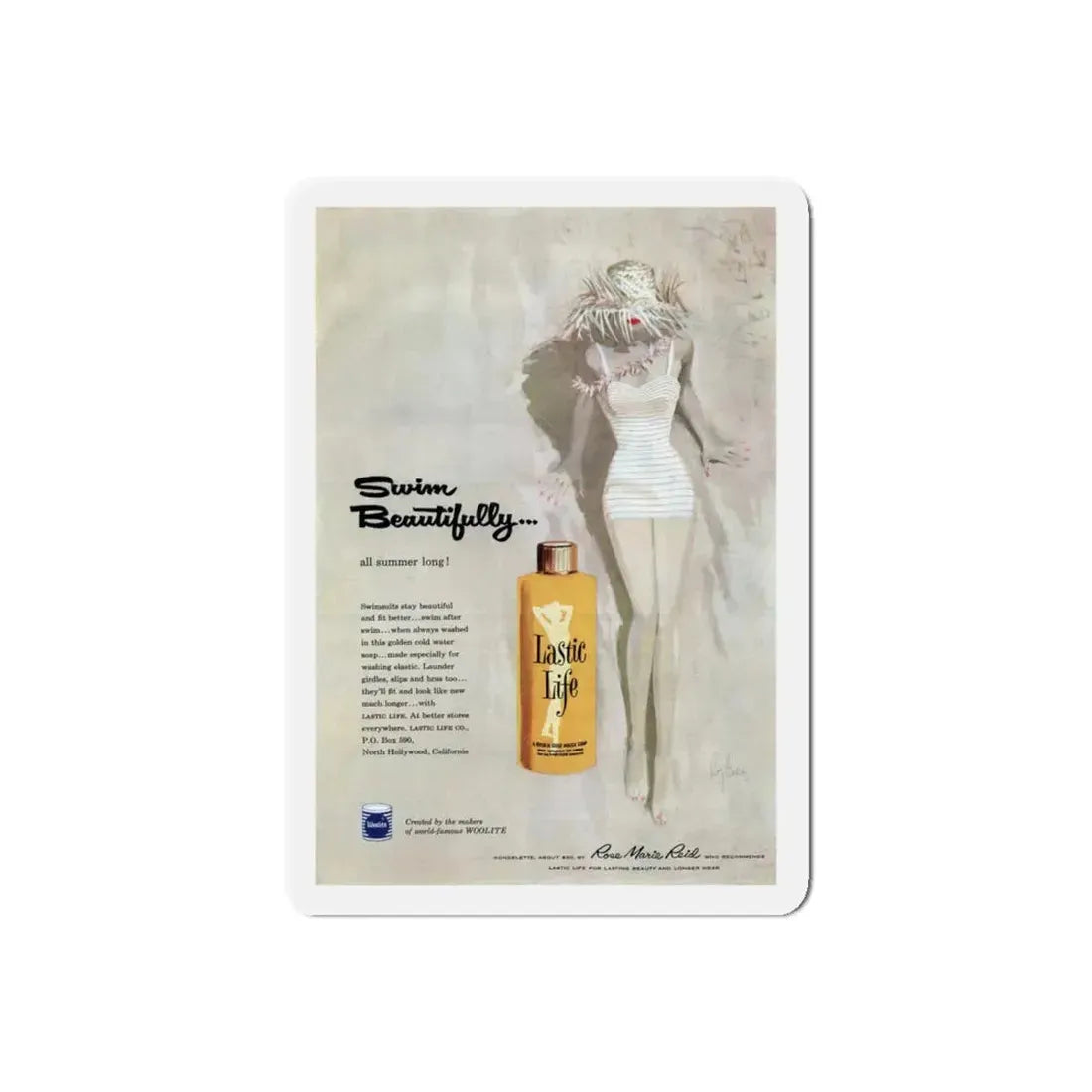 Swim Beautifully, advertisement, Cosmopolitan, July 1957 (Magazine Illustration) Refrigerator Magnet 5 Inch Die-Cut - The Sticker Space