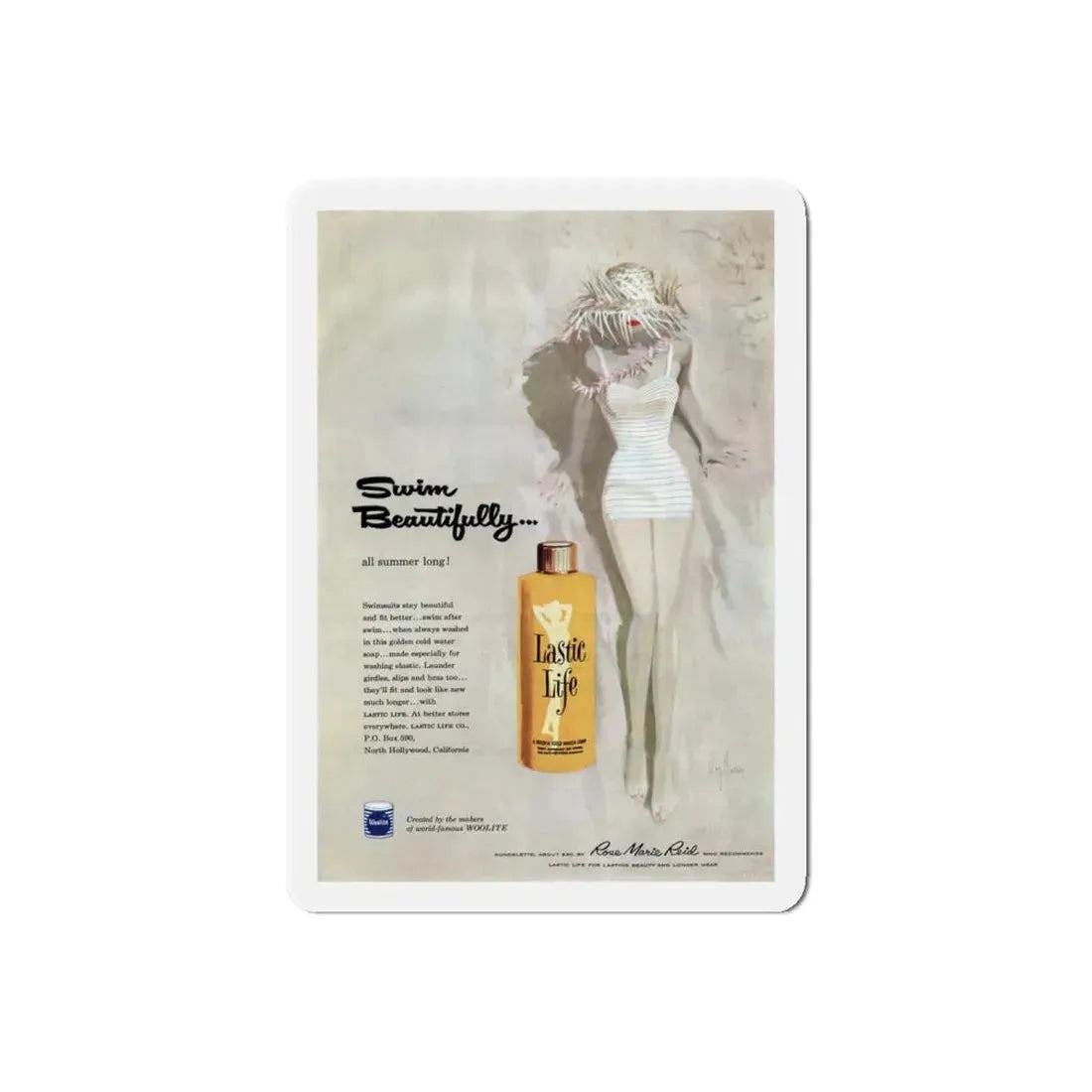Swim Beautifully, advertisement, Cosmopolitan, July 1957 (Magazine Illustration) Refrigerator Magnet 6 Inch Die-Cut - The Sticker Space