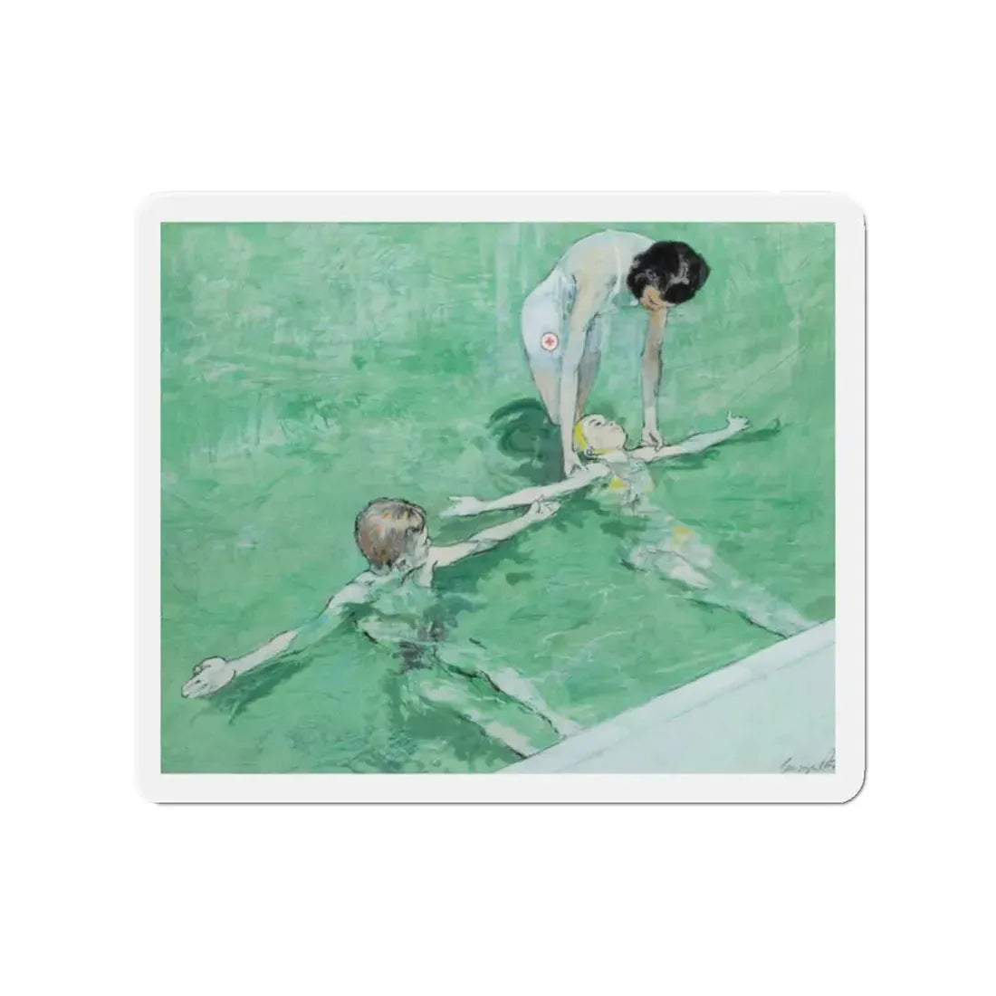 Swimming Lesson (Magazine Illustration) Refrigerator Magnet 2 Inch Die-Cut - The Sticker Space