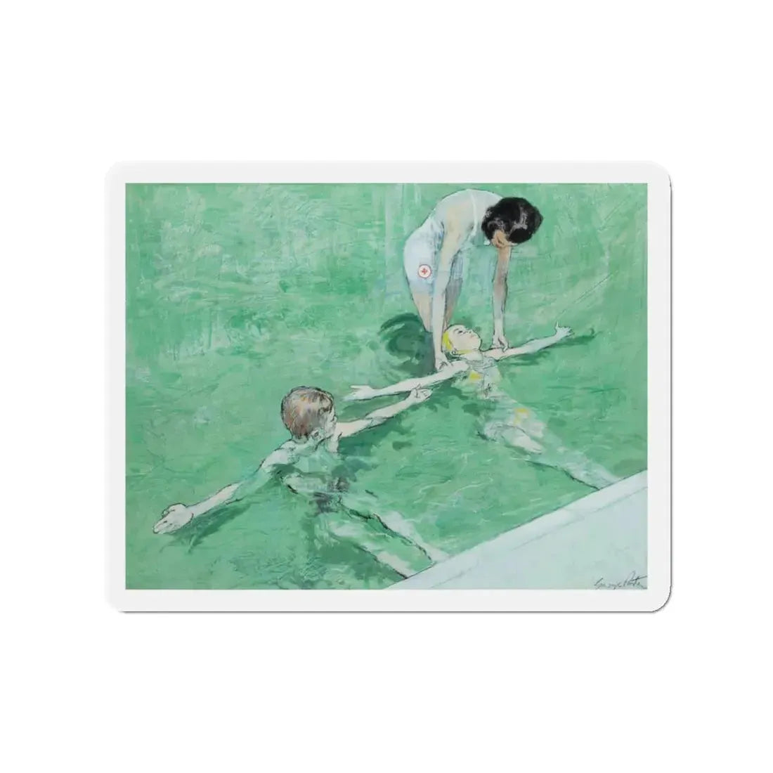 Swimming Lesson (Magazine Illustration) Refrigerator Magnet 3 Inch Die-Cut - The Sticker Space