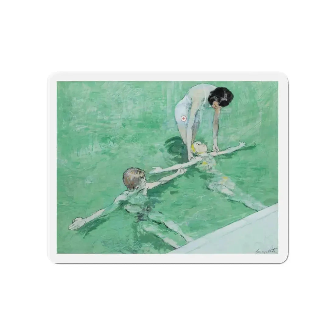 Swimming Lesson (Magazine Illustration) Refrigerator Magnet 4 Inch Die-Cut - The Sticker Space