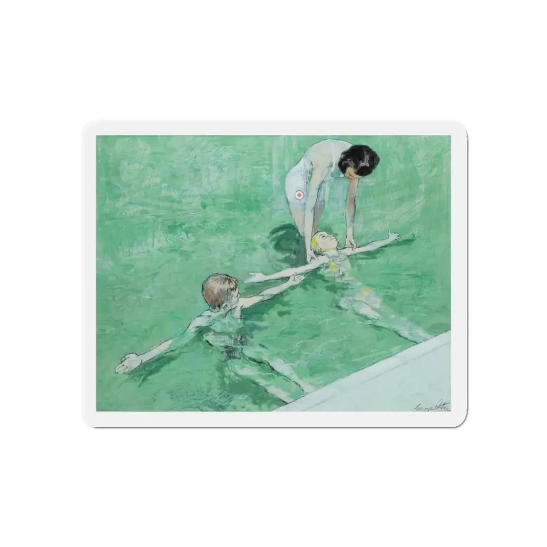 Swimming Lesson (Magazine Illustration) Refrigerator Magnet 5 Inch Die-Cut - The Sticker Space