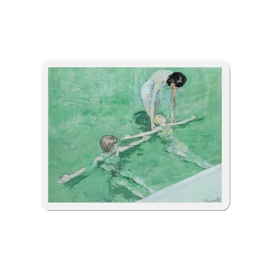 Swimming Lesson (Magazine Illustration) Refrigerator Magnet 6 Inch Die-Cut - The Sticker Space