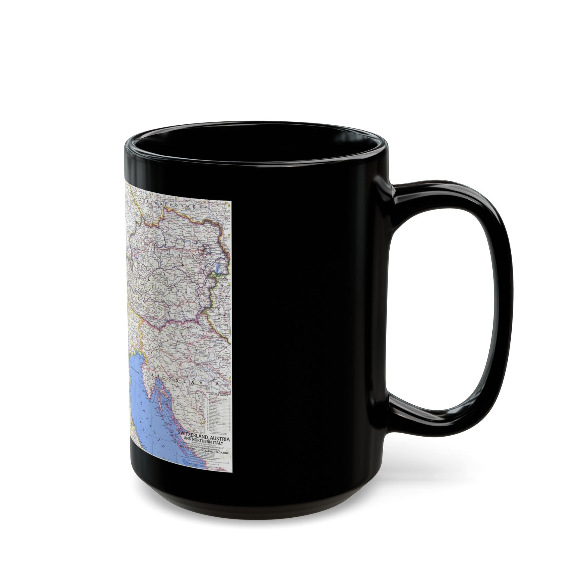 Switzerland, Austria, and Northern Italy (1965) (Map) Black Coffee Mug-The Sticker Space